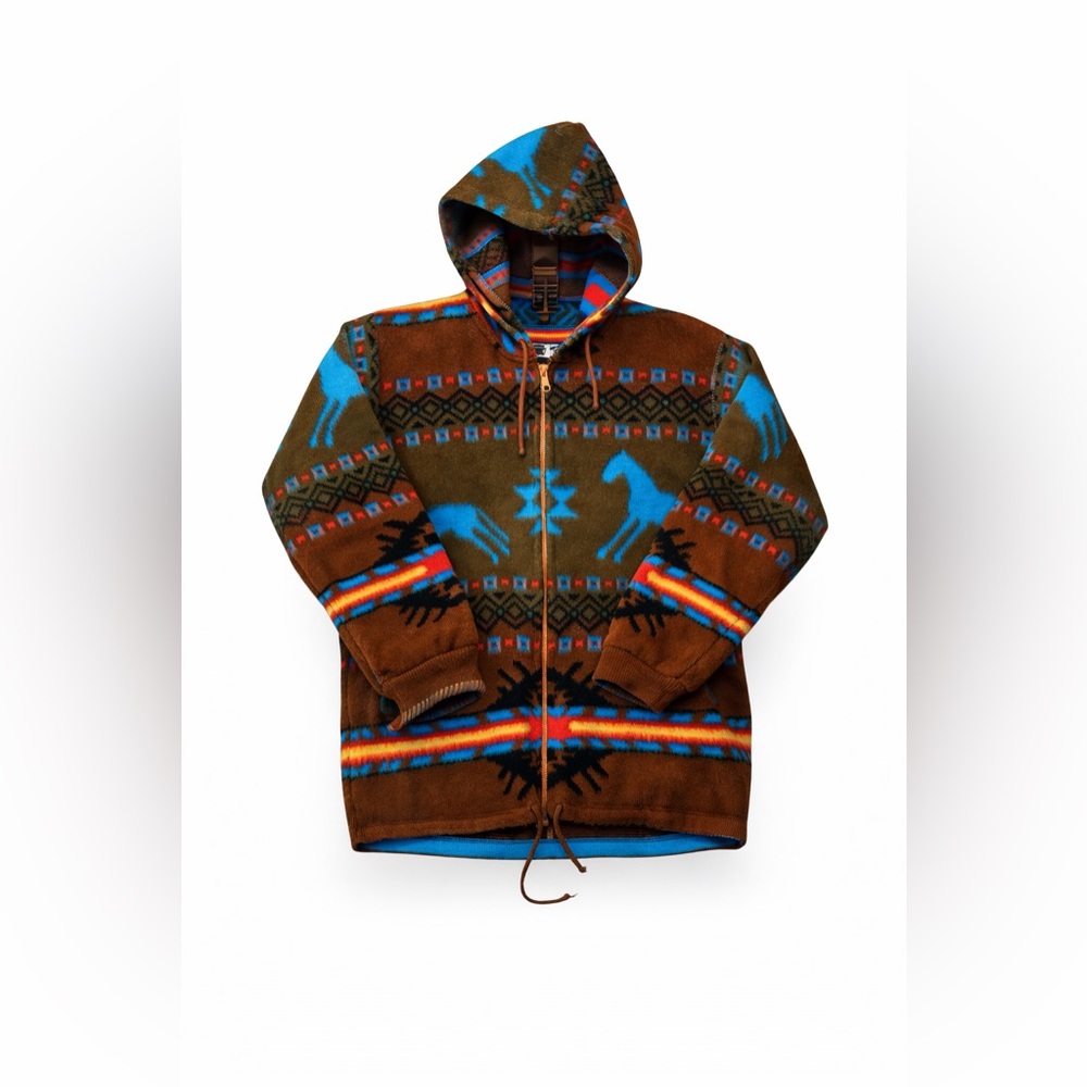 Vintage Earth Ragz Unisex Alpaca Style Aztec Native Horse Wool Jacket Hood Sz S﻿